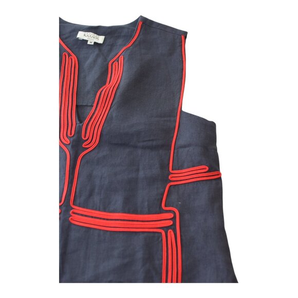 Ancient Kallos Athena Cord Navy Blue Linen Maxi Dress Red Embroidered Trim – M - Picture 5 of 7